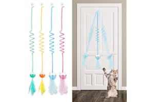 Bestomrogh 4 Stück Katzenspielzeug Selbstbeschäftigung Hängende Türrahmen, Einstellbar Ball Teaser Spielzeug mit Glocke, Katze Interaktives Spielzeug für Indoor Kätzchen Verfolgungsjagd