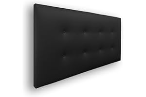 Silcar Home - Cabecero de Cama Carlo - Estructura de Madera, Tapizado en Polipiel Blanco, Diseño Moderno con Botones, Fácil Instalación - Polipiel Negro, 145 cm