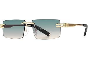 SHEEN KELLY Gafas de sol retro sin montura para hombres mujeres rectangulares con montura ultra pequeña gafas de sol con lentes transparentes