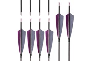 PHILOCS 12 pcs ID 4.2mm Pure-carbon Arrow Spine 300 400 500 600 700 800 900 1000 Hunting Arrow, with 4" Purple Grey Turkey Feather, for Recurve Bows Compound Bow Archery