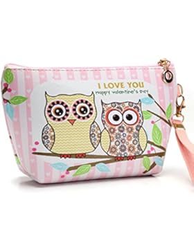 HENGSONG Tragbare Eule Kosmetik Tasche Make Up Beutel PU Leder Reißverschluss Klein Geldbeutel Toilettenartikel...