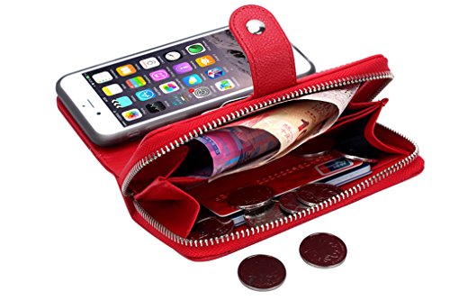 LOOKAY 2 in 1 Kunstleder Schutzhülle für iphone 6S iphone 6 Multifunktions-Tasche Wallet Kartenfächer Rückschale iphone 6s/6 Hülle Etui Case Cover in Rot - 5