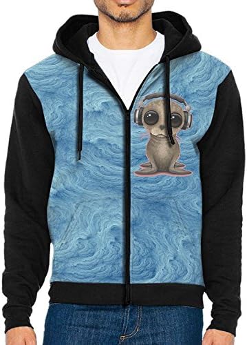 V Gears Man Big Eyes Seals With Headphone Sports colorful Humor Pocket Sweatershirts With Hat