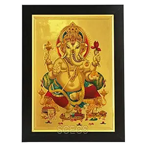 SHREE GANESH ENTERPRISE GIFTING SOLUTIONS God Ganesh Ji Gold Plated Wooden Photo Frame (35x26x1 cm, Multicolour)