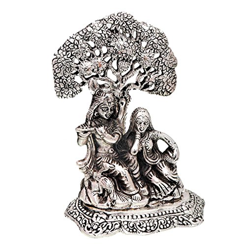 VRINDAVANBAZAAR.COM Vrindavan Bazaar Radha Krishna Statue Under Tree Silver for Home Décor | Worship Accessory| Car Accessory