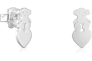 TOUS Pendientes de Plata de Primera Ley para Mujer con Motivo de Oso y Corazón de 13 mm, Colección Sweet Dolls