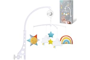 IZOSEN Cot Musical Mobile Soothing Baby Born Cot Plush Toys with Lullaby Adjustable Arm Bracket Cot Meteorology Decors (Multicolor)
