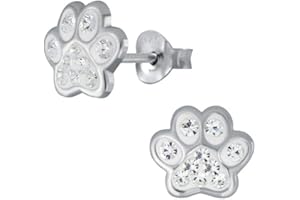 Laimons Pendientes para niñas y niños, joyas para niños, diseño de huellas de perro, con purpurina en color blanco, 7 mm, pequeños de plata de ley 925