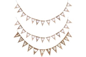 ADETEU Wimpelkette Hochzeit Vintage JUST Married 3 Stück Wimpelkette Hochzeit Vintage Girlande Herz für Hochzeitszeremonie Fotorequisiten Brautdusche Junggesellinnenabschied