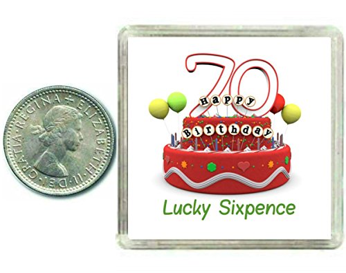 70th Birthday Lucky Sixpence Gift, Great good luck present idea for man or woman