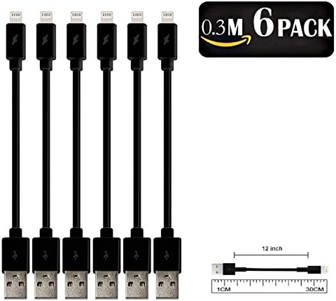 [6 Pack, 1ft] iPhone Charger, NexReach Short Lightning Cable Durable Fast High Speed Sync Charging Cables for iPhone 7 / 7 plus / 6s / 6s plus / 6 / 6 plus / SE / 5s / 5c / 5, iPad 2 / 3 /4 /Mini, iPa (Lightning Cable （Black）)