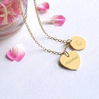 Personalisierte Gold Muttertag 'mama' Herz und Großbuchstabe Scheibe Halskette