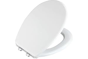 Mass Dynamic Soft Close Toilet Seat – White Plastic Loo Seat with Quick Release, Top Fix Adjustable Hinges, Standard Oval Toilet Seat (450mm x 370mm)