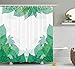 Produktbild BUZRL Mint Shower Curtain, Tropical Green Leaves Wildlife Botanical Fern Leaf Bush Field Forest Illustration Art, Fabric Bathroom Decor Set with Hooks, 60W X 72L Inche Extra Long, Jade Green