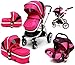 i-Safe System - Raspberry (Pink) Trio Travel System Pram & Luxury Stroller 3 in 1 Complete With Car Seat