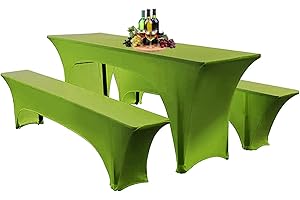 SHUOJIA Elastische Hussen Für Bierzeltgarnitur Biertischhussen Bierbank-Auflage & Tischdecke 50 cm Oder 70 cm Tischbreite, 3 TLG Set Stretch Hussen Für Festzeltgarnituren Bierbank (70cm,Apple Green)