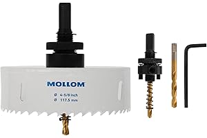 MOLLOM (117.5mm | 4-5/8") Seghe a tazza bimetallica HSS M42 con 8% di cobalto, 2 punte di trapano e un'asta, taglio uniforme per PVC, cartongesso, legno, plastica, pannello di gesso, gomma