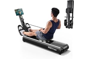 YPOO Vogatore per Casa Pieghevole Piatto,Vogatore Magnetico Allenamento con 16 livelli di Resistenza, Domatore Aggiornato a Doppia Rotaia, Silenzioso, APP&LCD, Capacità Max160 kg, Stoccaggio Verticale