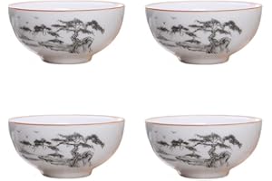Liang baobao Juego de 4 tazas de degustación de té chino, mini tazas de porcelana blanca de 2 onzas para ceremonia de té Gongfu (paisaje)