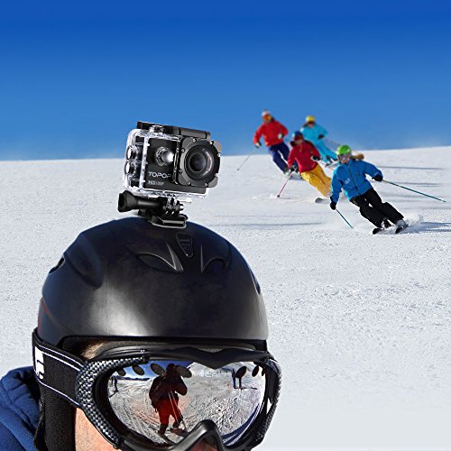 TOPOP Action Kamera 12MP Full HD 1080p Sports Kamera 2.0 Zoll LCD Display 170 Grad Weitwinkel Fisheye Linse 30m Tiefe wasserdicht Helmkamera mit Zubehör Kits - 7