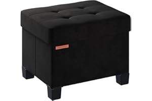 ABHENG Cube Storage Ottoman, Velvet Foot Stool with Feet, Folding Storage Bench, End of Bed Bench, Storage Chest, for Living Room, Bedroom, 32 x 40 x 33.5 cm, Ink Black, ASND21B