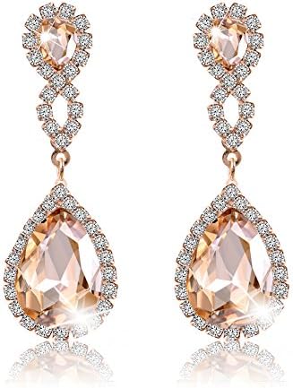 LianJie Women Rhinestone Crystal Pierced Drop Earrings, Pack of 1Pair (Gold)