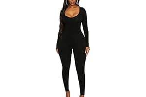 Sukiglam Jumpsuit for Women UK Long Sleeve Scoop Neck Jumpsuits Ladies Low Cut Unitards Slim Fit Going Out Romper Casual Overall Yoga Outfits Fashion Workout Playsuits Stretchy Gym Sets Daily Wear