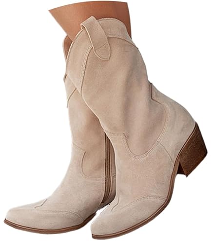 Damen Western Stiefeletten Wildleder Beige - Nieder Produktbild-Vorschau 11