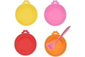 KAWAAN 4 Pezzi Coperchio per Scatolette Cani, Coperchi Lattine Silicone, Coperchi in Silicone per Lattine di Animali Domestici Tappi per Lattine con Taglia 3 in 1, con Cucchiaio