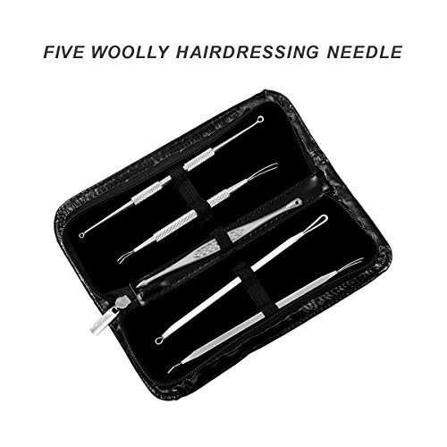 Professional Blackheads Whiteheads Remover, Beauty Facial Tool Set Kit -Flat and Round Wired Ends - Stainless(5 pieces in one package)