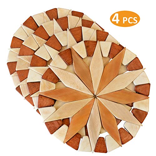 Juego de 4 posavasos de madera natural de abedul de 19 cm para platos calientes, cocina y comida, resistentes al calor, para sartenes