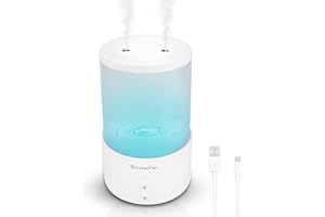 SURLABA Umidificatore d'aria Ambiente Ultrasuoni, 650ml USB Nebbia Fredda Umidificatore con Luce LED 7 Colori, 7h Uso Continuo, 30dB Ultra Silenzioso, Air Humidifier per Bambini Casa Auto Ufficio Yoga