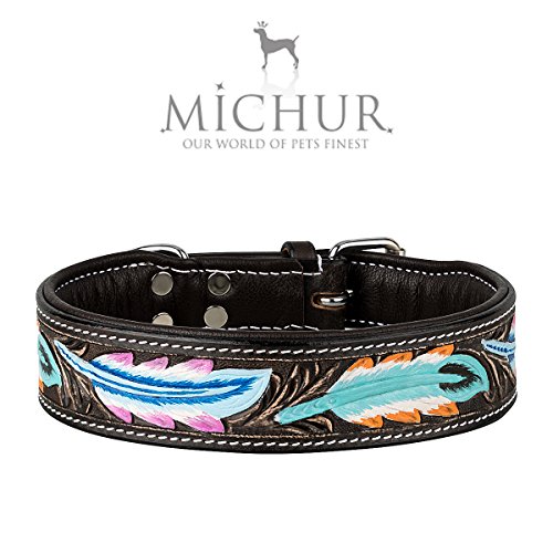 MICHUR Pietro Marrone Nero con Motivo a Piume, Collo in Pelle di Cane, Collo in Pelle di Cane, Collo, Pelle, Disponibile in Diverse Misure