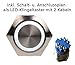 Produktbild Taster 19mm Edelstahl VA 230V/5A LED blau 12V Drucktaster Klingeltaster