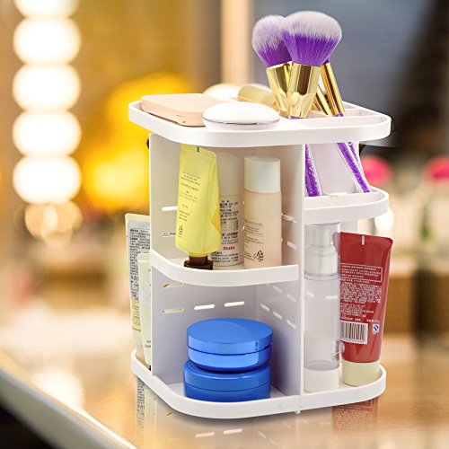 Becoyou 360 Grad Drehbarer Kosmetikorganizer Make up Organizer Multifunktionale Aufbewahrungsbox für Schminke, Gesichtswasser, Cremes, Kosmetikpinsel und Lippenstifte, Weiß - 3