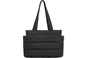 charlore Tote Bag for Women with Zipper, Soft Lightweight Puffy Tote Bag with Compartments, Quilted Shoulder Bag Handbag for Travel, Work, Sport