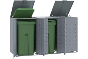 Emmtore Mülltonnenbox 3er Tonnen, Kapazität bis 240L, Aus witterungsbeständig pulverbeschichtetem Stahl mit Automatikdecke, Tonnenhaus, Garten Müllbox,Grau,3 * 240 L