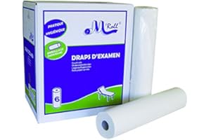 GLOBAL HYGIÈNE Draps d'examen extra fort pure ouate 2x20g/m² - Carton de 12 rouleaux - 2 plis - 150 formats 50x38cm - J227LMR- Certifié France Medical Industrie