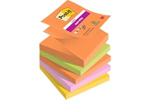 Post-it Z-Notas Super Sticky Colección Boost Color, Paquete de 5 Blocs de Notas, 90 Hojas por Bloc, 76x76 mm, Naranja, Verde, Rosa, Amarillo, Extra Adhesivas para Listas de Tareas y Recordatorios