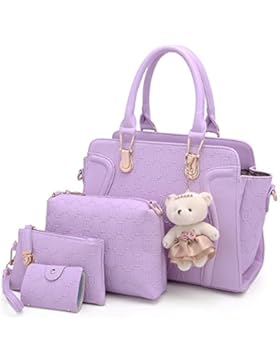 Wewod ledertasche elegant 4 Teile Set handtaschen Damen wasserdicht umhängetasche leder Einfarbig satchel tasche