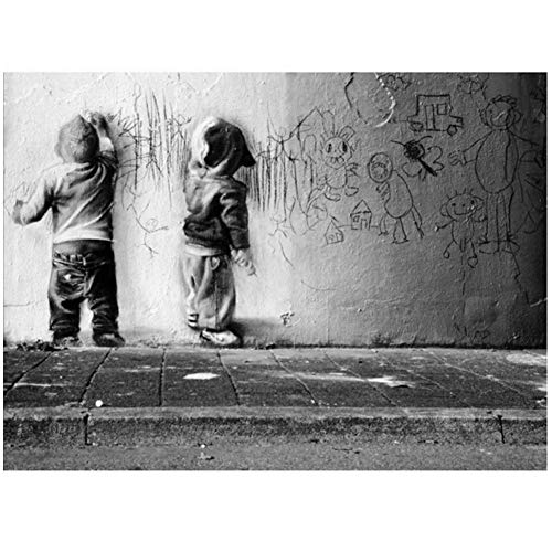 A&D Kindergarten Kinder Jungen Kritzeln Wandkunst Sparring Leinwanddruck Banksy Graffiti Für Wanddekor Abstrakte Poster Und Print-50x100 cm x1 stücke-Kein Rahmen