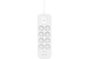 Belkin Multiprise parafoudre avec USB 8 prises, prise électrique (montage mural, cordon d'alimentation de 2 m, voyant lumineux vert, 2 ports USB-C, recharge rapide PD, protection jusqu'à 900 joules)