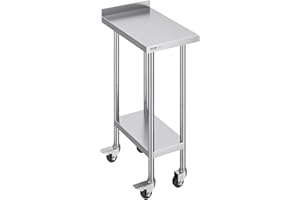 VEVOR 24 x 15 x 40 Inch Stainless Steel Work Table, Commercial Food Prep Worktable with Casters, Heavy Duty Prep Worktable, Metal Work Table with Adjustable Height for Restaurant, Home and Hotel