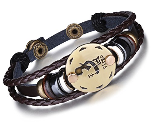 Unendlich U Braccialetto con segni zodiacali, stile punk, per uomo e donna, in pelle intrecciata e lega multistrato, 1 / 12 pezzi e base metal, colore: Jungfrau(Virgo), cod. B2356-H