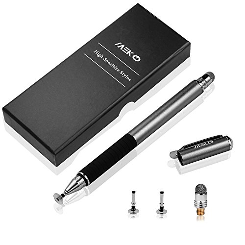 MEKO 1 Stück 2-in-1 Präziser Eingabestift Touchstift Disc-Stylus Touch Pen mit 2x Disc Tipps, 1x Fiber Tipps für Apple iPad iPhone Tablet Samsung Galaxy und alle Touchscreen-Geräte (Spacegrau) - 3