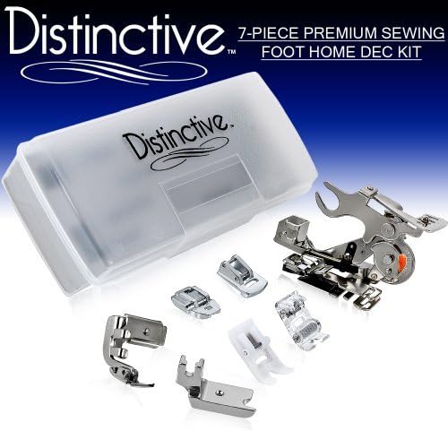 Distinctive 7Piece Sewing Foot Home Dec Package Includes Ruffler, Concealed Zipper Foot, Gathering Foot, 1/4" Welting Foot, Adjustable Zipper Foot, NonStick Foot, Roller Foot + Case Fits All Low Shank SnapOn Machines