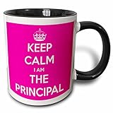 3dRose Keep Calm I Am The Principal Pink - Two Tone Black Mug, 11oz (Mug_216311_4), 11 oz, Black/White