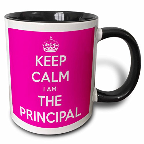 3dRose Keep Calm I Am The Principal Pink - Two Tone Black Mug, 11oz (Mug_216311_4), 11 oz, Black/White