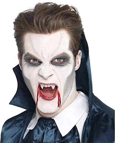 Halloween Spooky Dracula Make Up Set - Set Includes: 1x Pair of Fangs, 1x White Face Paint, 1x Grey Face Paint, 1x Face Sponge, 1x Fake Blood