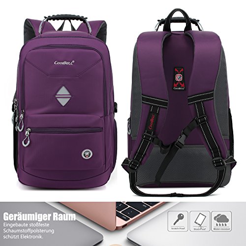 CoolBELL 18,4 Zoll Rucksack Laptop Tasche Reise Rucksack / wasserdicht Wandern Knapsack / Schützende Tagesrucksack passen 15 – 17,3 Zoll Laptop für Dell / HP / Lenovo / Macbook / Acer / Herren / Damen(Violett) - 3